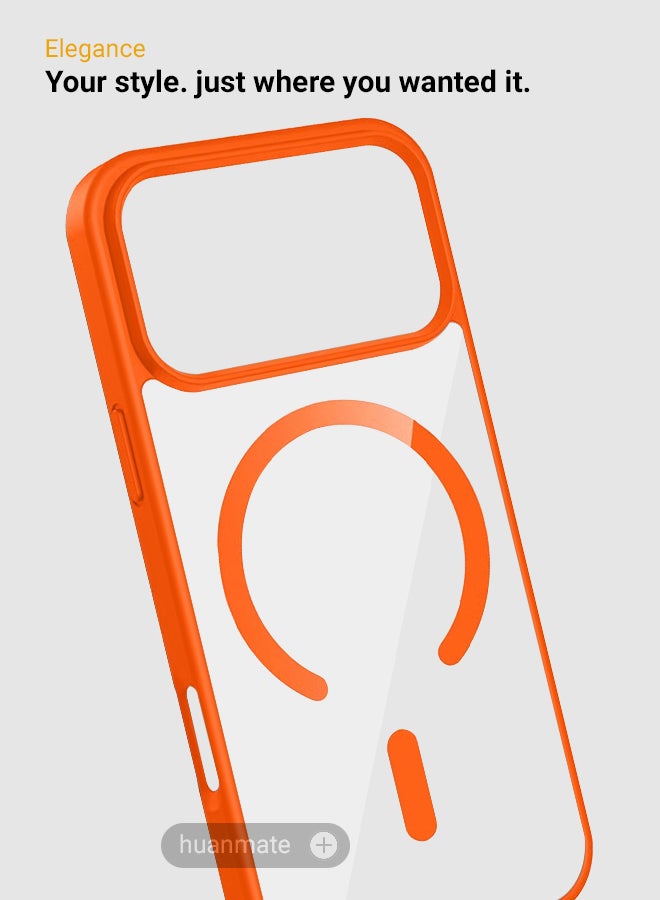 هووانميت حافظة لهاتف أبل آيفون 17 برو ماج سيف شفاف/برتقالي - مغناطيس قوي وعالي الجودة، متوافق مع الشحن اللاسلكي، حماية ضد الصدمات، غطاء مغناطيسي نحيف للغاية مضاد للخدش لهاتف أبل آيفون 17 برو - Image 5